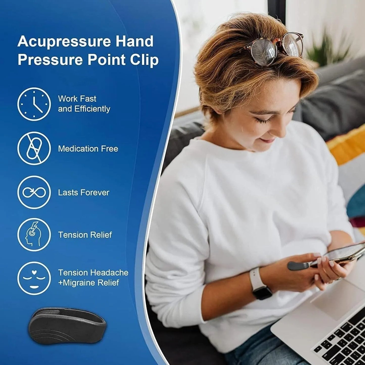 Sugar Control Acupressure Clip for Diabetics Sugar Control LI4 Acupressure Point Clip Headache Migraine & Tension Relief Product.