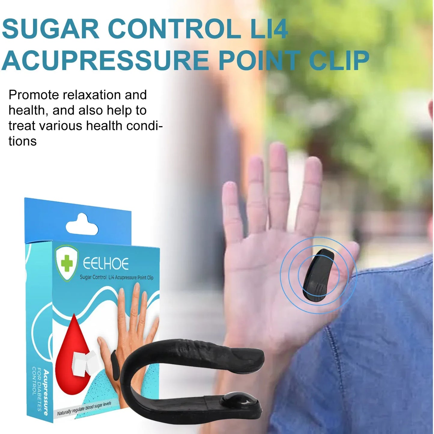 Sugar Control Acupressure Clip for Diabetics Sugar Control LI4 Acupressure Point Clip Headache Migraine & Tension Relief Product.