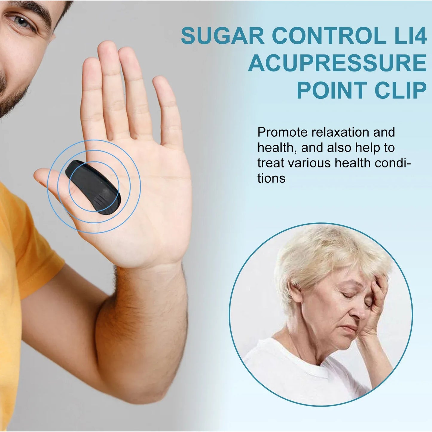 Sugar Control Acupressure Clip for Diabetics Sugar Control LI4 Acupressure Point Clip Headache Migraine & Tension Relief Product.
